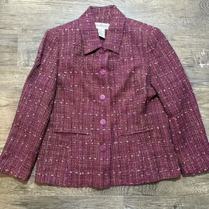 VTG Appleseeds Blazer Womens 8 Pink Tweed Casual Career Button Front Jacket